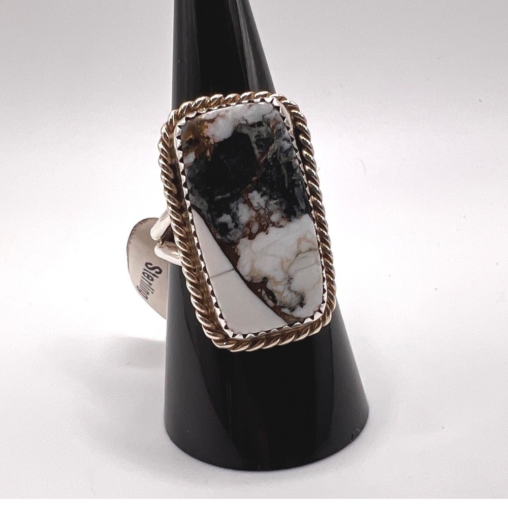 Sterling Silver .925 White Buffalo Ring Native Sz 8.5 Marked TT 7.76 g
